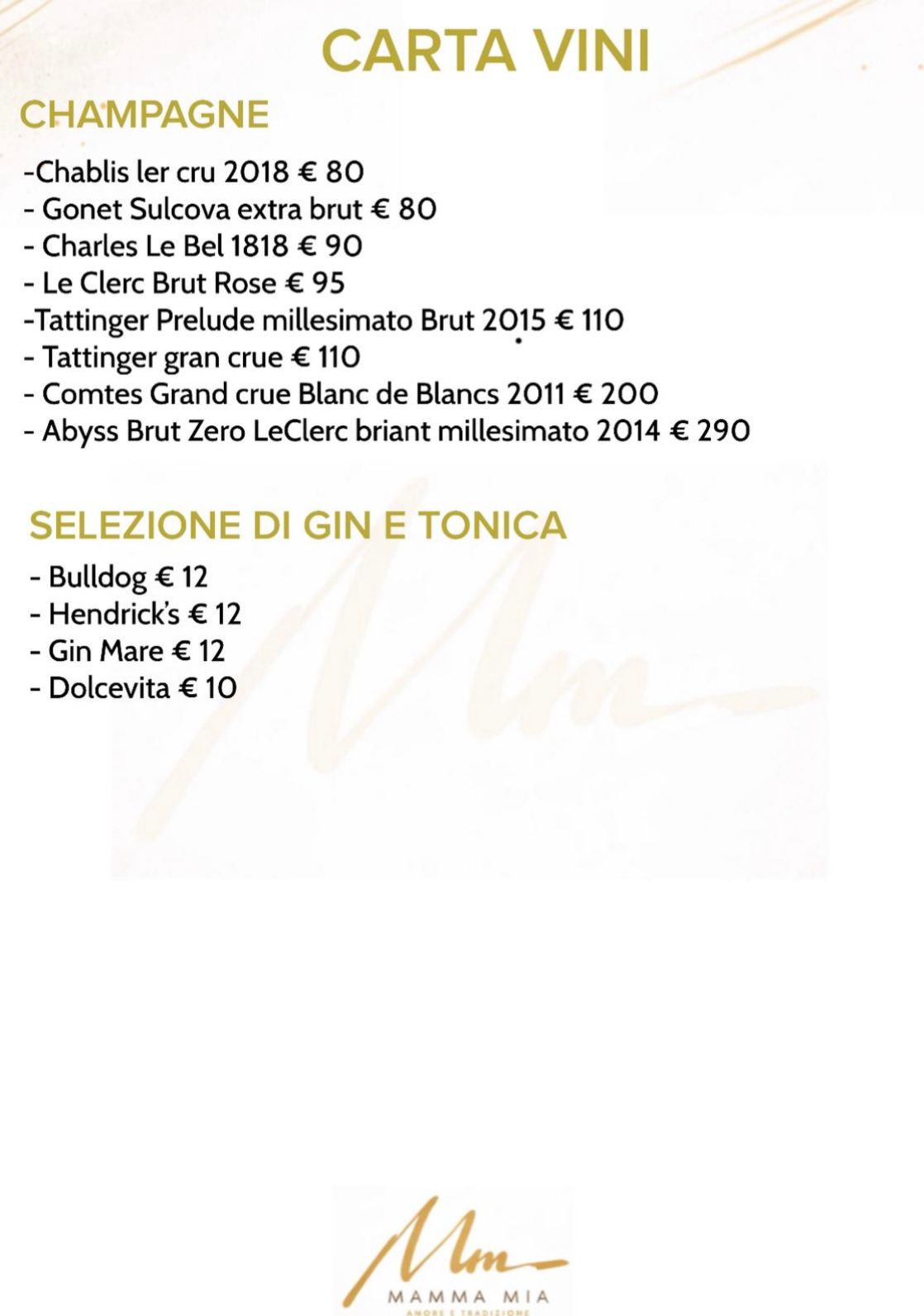 carta vini mamma mia ristorante recco
